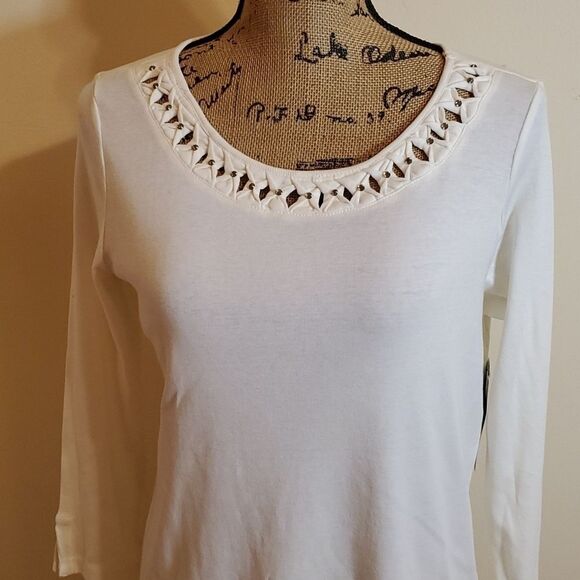 NWT Kim Rogers Ivory jeweled tunic size Medium - Picture 1 of 11